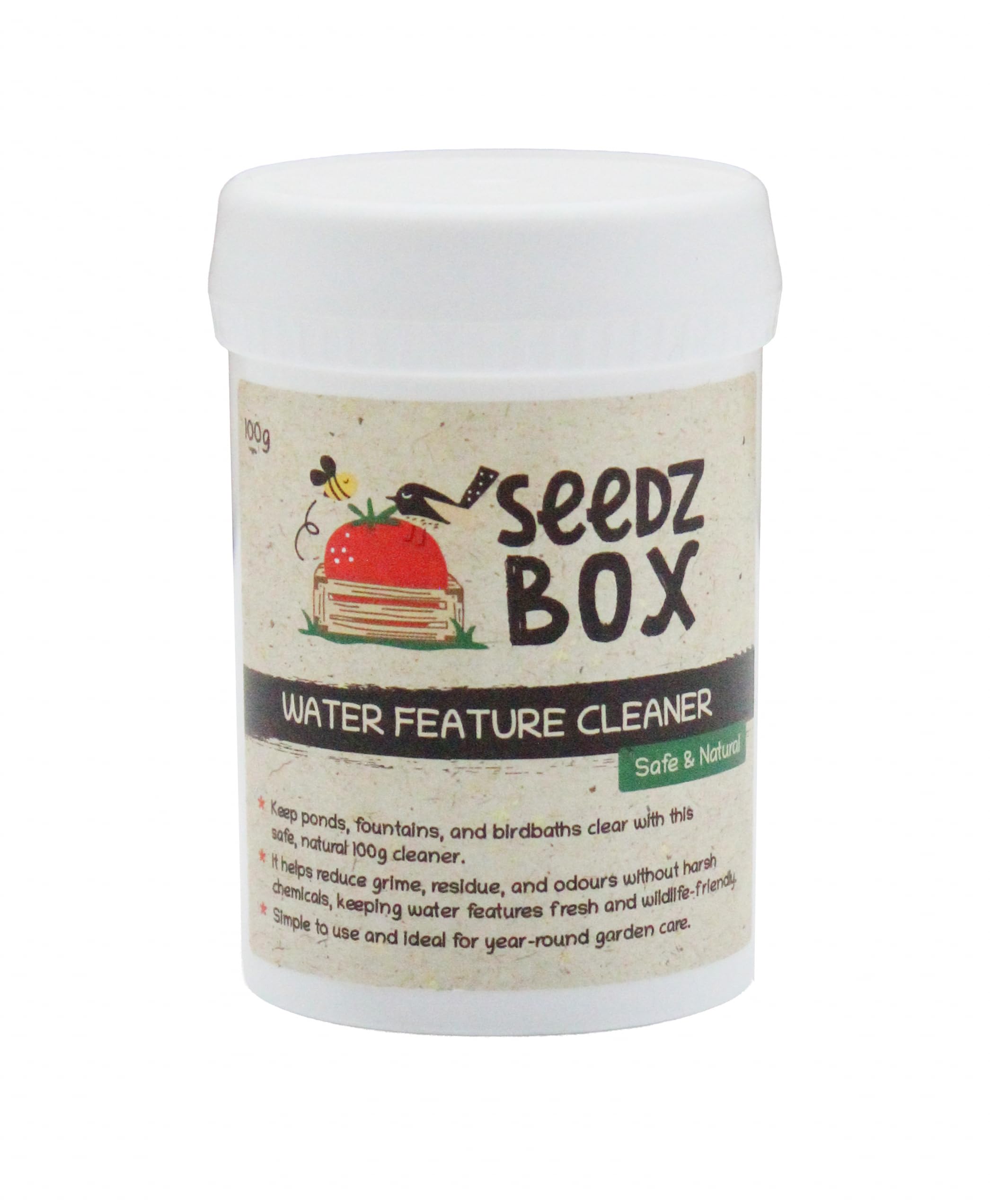Natural Water Feature Fountain Cleaner Clear Water Treatment 100g - Use Monthly - Clears Pond Dirt And Algae - 1 Pot Treats 30 Litres - Safe For Wildlife And Pets - Seedzbox