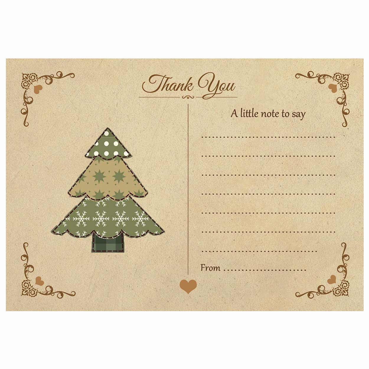 Artstore Vintage Christmas Tree Thank You Note Cards With White Envelopes - Pack of 20