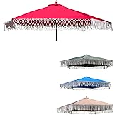 FORMOSA 9ft 6 Rib Market Luxury Patio Umbrella Replacement Canopy - 300D UV Protective and Water Resistant Patio Fade Resist Top Fabric Cloth - Umbrella Replacement Cover CANOPY ONLY (Red Tassels)