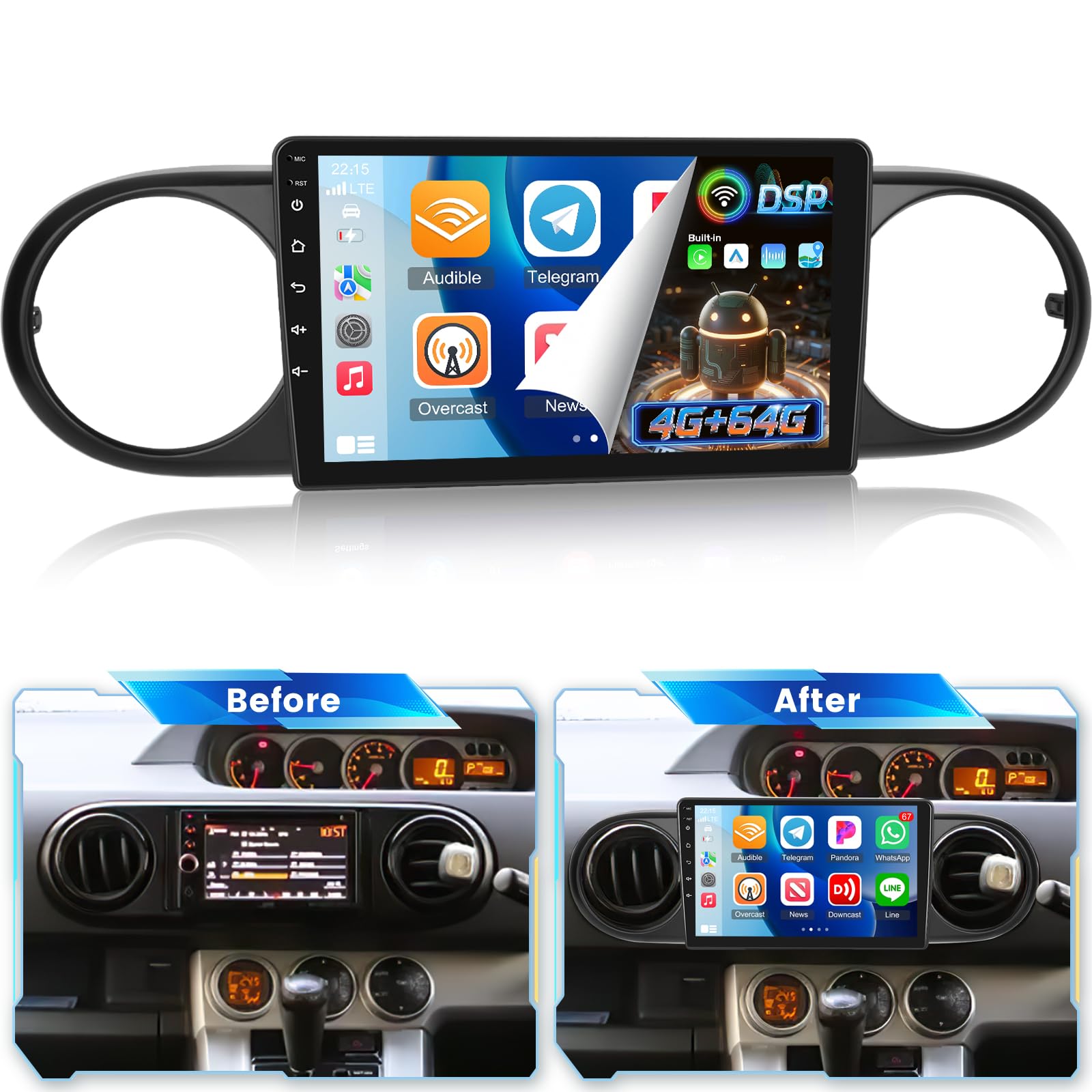 Photo 1 of [4+64G] Android Radio for Toyota Scion XB 2007-2019: 9 inch IPS Touchscreen Scion XB Stereo - Wireless Carplay and Android Auto, Custom Homepage, DSP/EQ, 5G/WiFi, SWC + Rearview Camera + Canbus