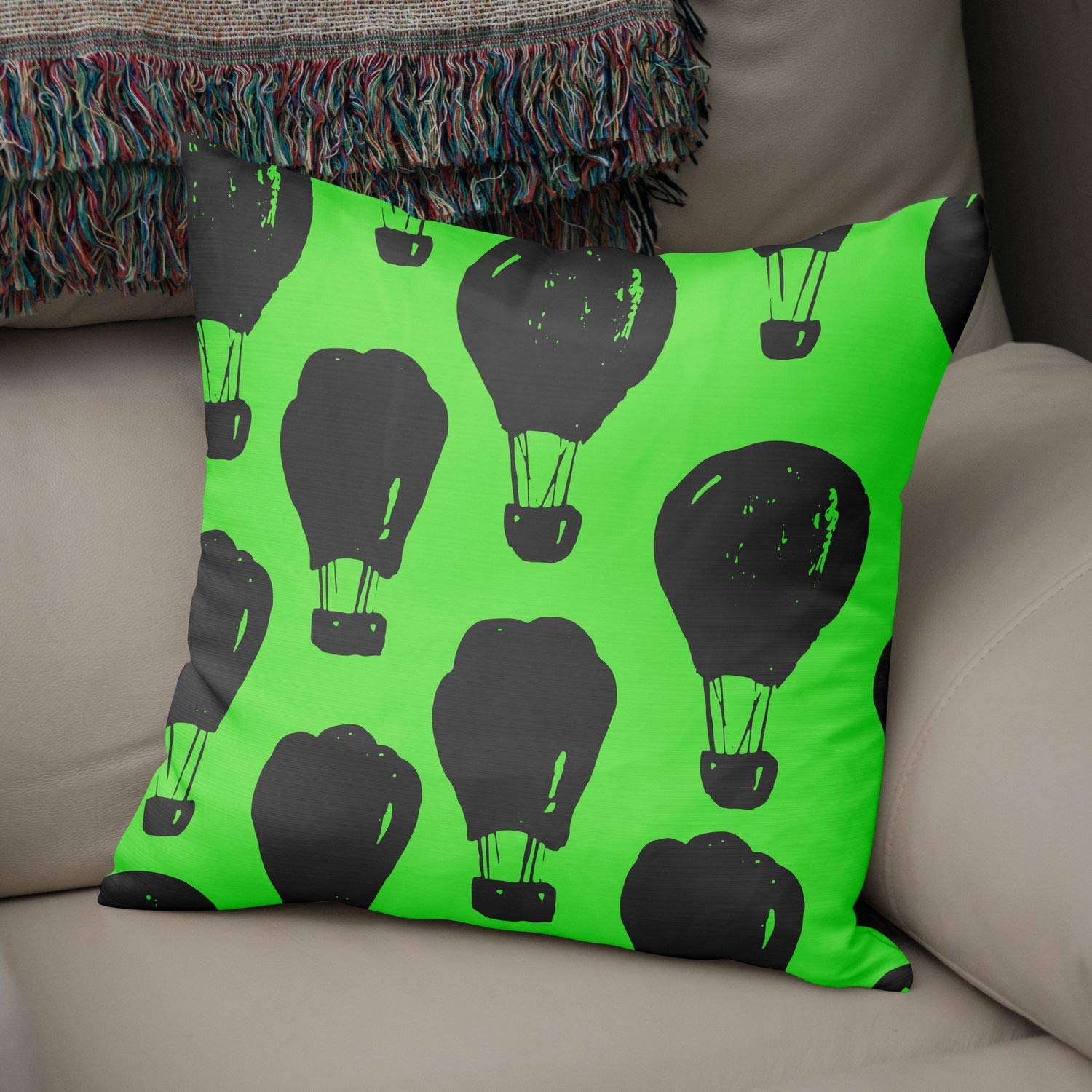 Bonamaison Decorative Cushion Cover Neon Green & Fume, Throw Pillow Covers, Home Decorative Pillowcases for Livingroom, Sofa, Bedroom, Size: 50x50 Cm - Designed and Manufactured in Turkey