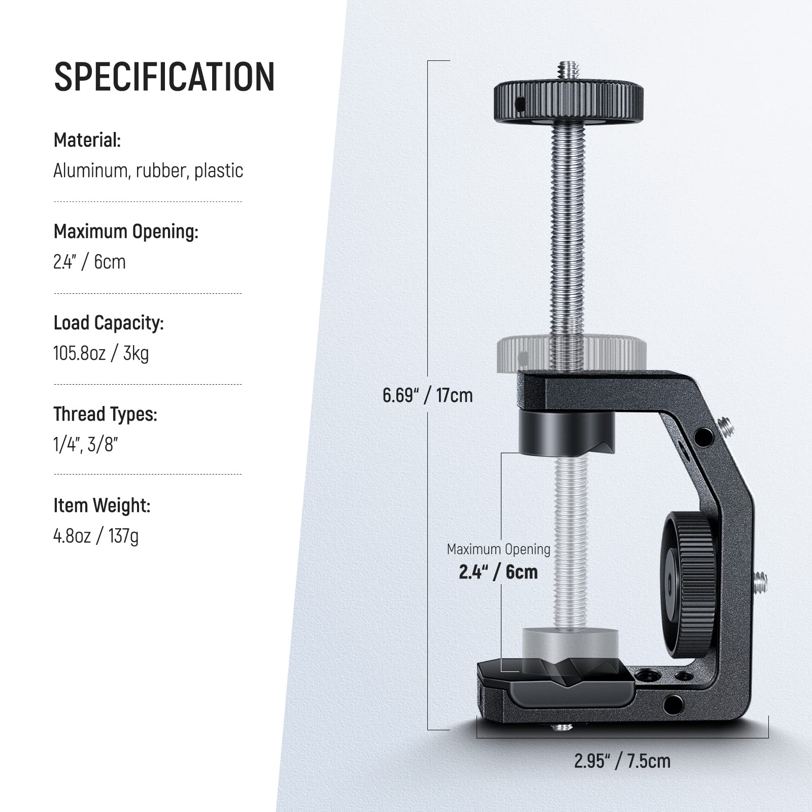 NEEWER Heavy Duty Metal Super Clamp - Desktop Camera Clamp Mount with 1/4