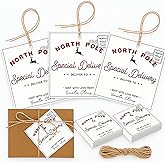 AmazingSpark 50 Pcs North Pole Christmas Gift Tags from Santa Claus 3.15 x 3.15 Inch Christmas Santa Gift Tags with String North Pole Wrapping Paper Labels for Xmas Presents Wrapping Events Holiday