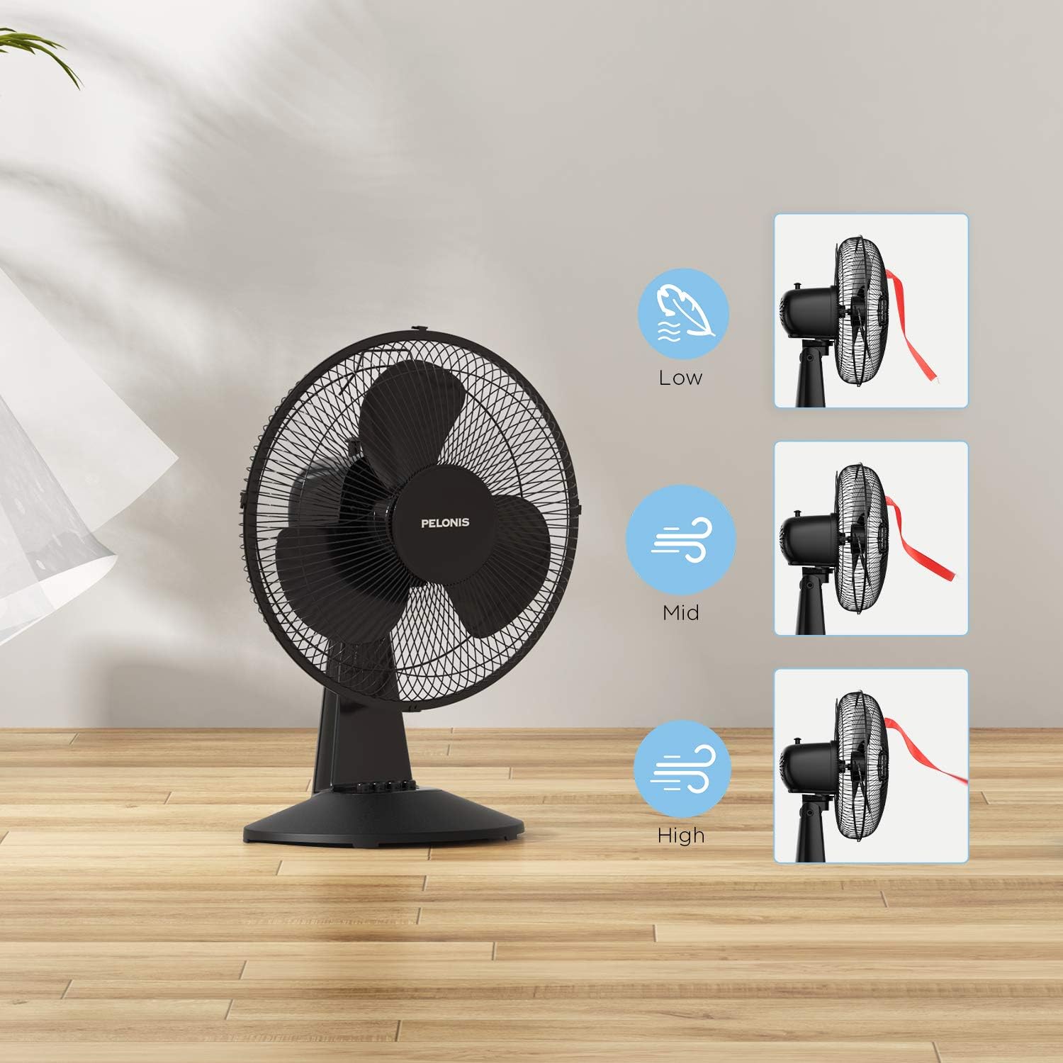 PELONIS PFT30T2ABB-V Portable 3-Speed 12-Inch Oscillating Table Air Circulation Fan, 2020 New Model Black: Home & Kitchen