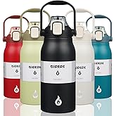 BJPKPK Insulated Water Bottles with Straw, 45 oz Stainless Steel Metal Water Bottle with One-handed Opening Lid, BPA Free Reusable Jugs for Gym Sports Outdoors, Black