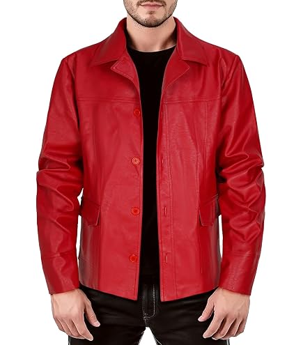 Brad Pitt Fight Club FC Tyler Durden Mayhem Red Leather Jacket (US