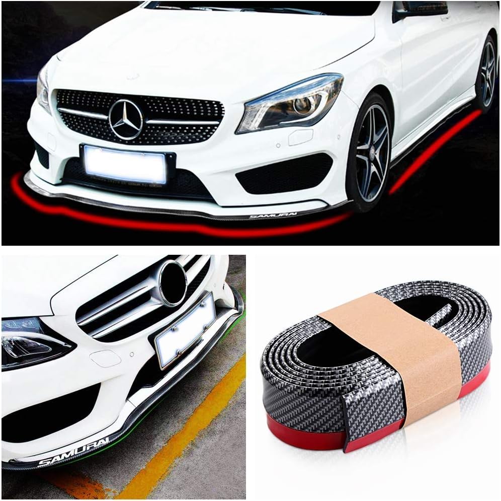 HERBEN Bumper Protector, Front Bumper Lip, Front Lip & Side Skirt Protector, Front Lip Spoiler for Cars Trucks SUV - to Protect Cars from Collision (2.5m, Carbon Fiber Black)