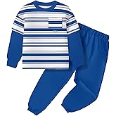 HOTOME Boys Clothes with Solid Color Boys Sweatpants and Striped Pocket Sweatshirt 2 Piece Fall Winter Kids Clothing 4-12Y