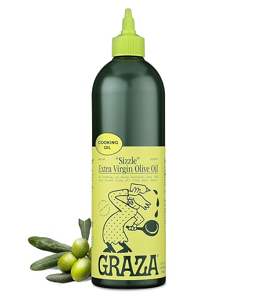 GRAZA SIZZLE EXTRA VIRGIN OLIVE OIL, COOKING OIL – HIGH POLYPHENOL PEAK HARVEST EVOO COOKING OIL IN A SQUEEZE BOTTLE – SINGLE ORIGIN OLIVE OILS FROM SPAIN – 25.3 FL OZ (750ML)