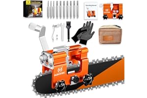 OMCCHK Chainsaw Sharpener Jig, Chain Saw Sharpener Tool with 10PCS Sharpening Burrs, Universal Portable Chainsaw Chain Sharpener with Durable Bag, Hand Crank Chainsaw Sharpening Kit for 4"-22" Chain Saws