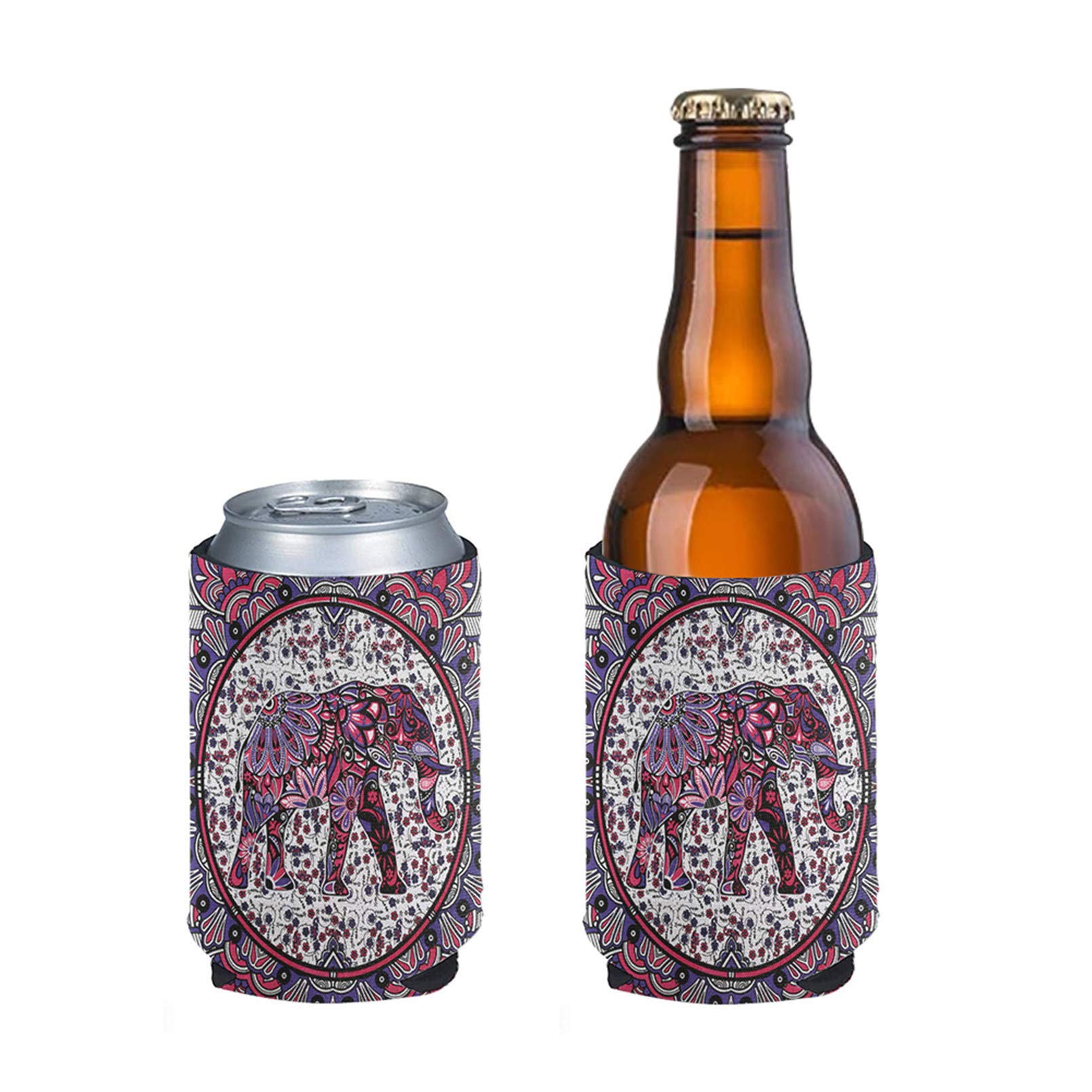 Pizding Mandala Elephant Slim Beer Can Sleeves 2Pcs for Women Ladies Gifts,Insulators Can Beverage Bottle Coolers Bags for Travel Sport Camping Party Beer Can Bottle Protector Decor