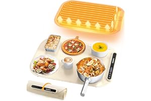 Coanto Food Warming Mat, Electric Warming Tray for Buffets & Parties, Silicone Heating Mat with 7 Temperature Settings, Roll-Up Storage, 17.91"x12.8", Beige