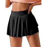 RIOJOY Black Tennis Skorts Skirts with Pockets for Women Stretchy Drawstring Skirt for Girl Athletic Skirts Workout Skorts