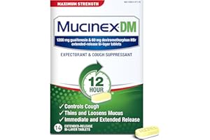 Mucinex DM 12Hr Maximum Strength Chest Congestion & Cough Medicine For Adults, Cold And Cough Medicine for Excess Mucus Relief, 1200 mg Guaifenesin & 60 mg Dextromethorphan HBr, 14 Bi-Layer Tablets