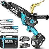 SEESII Mini Chainsaw 8 inch & 6 inch, Electric Chainsaw Cordless, Upgraded Brushless Saw with Auto Oiler, 2pcs 2000mAh Batter