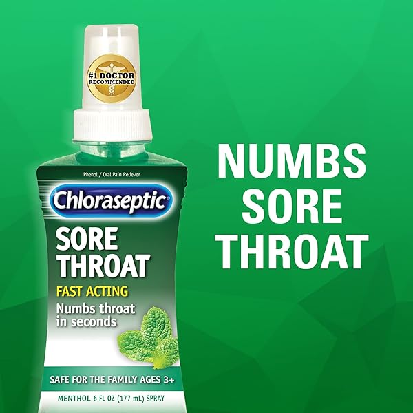CHLORASEPTIC SUGAR-FREE SORE THROAT RELIEF SPRAY, MENTHOL, SPRAY SOOTHES THROAT PAIN IN SECONDS, 6 FL OZ