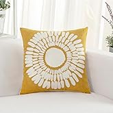 HWY 50 Mustard Yellow Decorative Throw Pillow Covers 18x18 Inch (1 Piece), Embroidered Cotton Modern Farmhouse Cushion Cover Pillow Case for Sofa Couch Living Room Bed, Sunflower