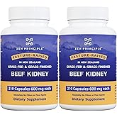 Zen Principle Grass Fed Beef Kidney Supplement, 420 Capsules, 3000mg. DAO Enzyme for Histamine Health. Selenium and B12 for Thyroid Support.