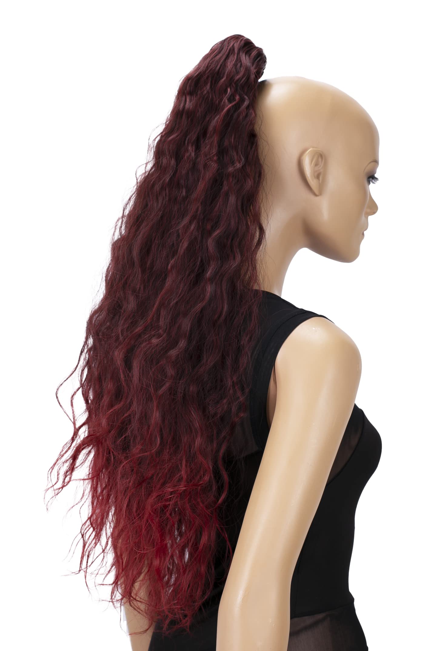 CAISHA 28" Extra Long Voluminous Wavy Clip On Hairpiece Plait Ponytail Heat Resistant Synthetic Red Mix H715