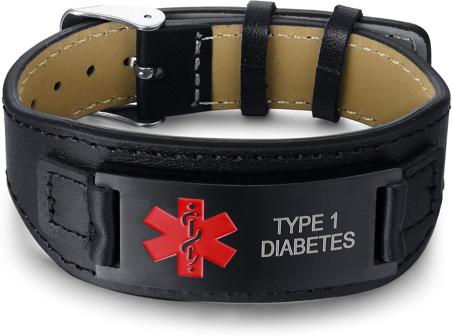 MPRAINBOW Custom Personalized Medical Alert ID Wide Genuine Leather