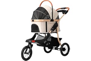 MSmask Pet Stroller, Premium 3-in-1 Large Dog Stroller for Cats/Dogs with Detachable Carrier, Zipperless Dual Entry, Foldable Jogging Travel Stroller, Rubber Tires, 3-Wheel Cat Stroller