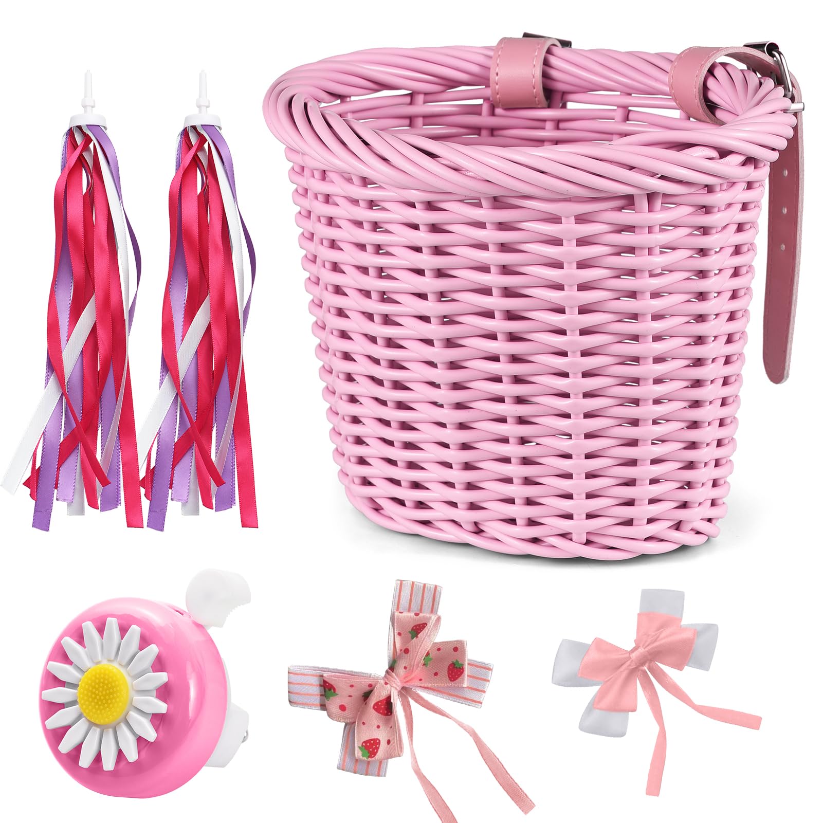 Lixada Kid's Bike Basket for Girls Front Bike Accessories with Handlebar Streamers Cycle Ages 3-13