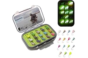 Gainfite Tungsten Ice Fishing Jigs Kit, 15/21/30/45-Piece 3.2/4/5/6mm Glow in Dark Tear Drop Lures with 2-Sided Waterproof Tackle Box - Walleye/Perch/Crappie Jigs for Cold Water
