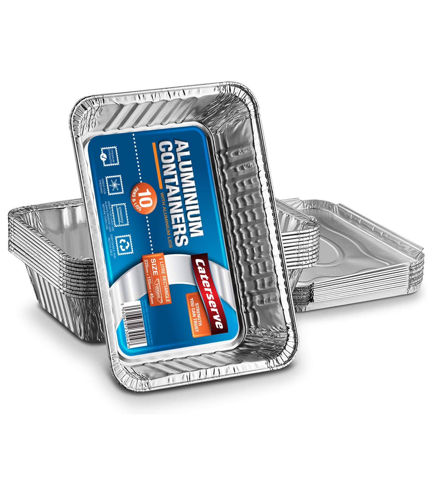 Disposable Aluminum Foil Trays Containers with Foil Lids 1000ml. Great for Baking Food Storage Takeaway Tin Pack of 10