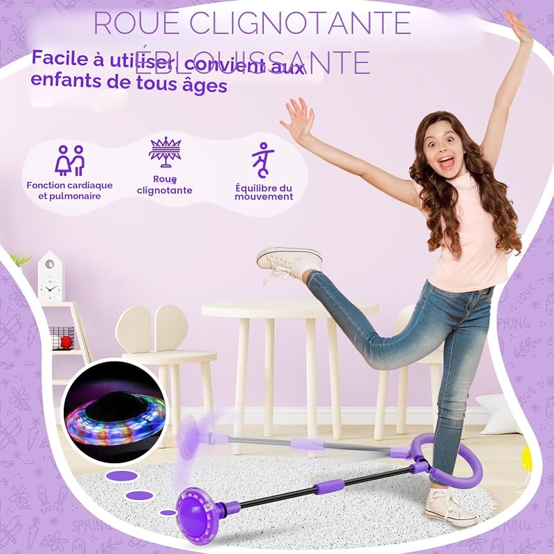 Anneau de Saut d'obstacle Clignotant pour Enfants - Ballon de Saut Pliable - avec Roue Lumineuse - Ballon de Clignotant - pour Filles de 6, 7, 8, 9 et 10 Ans(Violet) — photo 2 sur 7