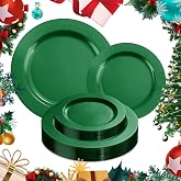 MENDENG 50PCS Green Plastic Plates for Party Plates Disposable Heavy Duty Platos Desechables Elegantes, 25x10.25 Plastic Dinner Plates & 25x7.5 Dessert Plates, Thanksgiving Christmas Plates