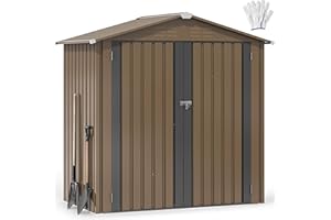 DWVO 6x4ft Metal Outdoor Storage Shed, Waterproof Tool Shed Heavy-Duty Storage Unit with Lockable Door and Vents, Ideal for Bicycles, Tools, Lawnmowers, Backyards, Patios, Lawns - Brown