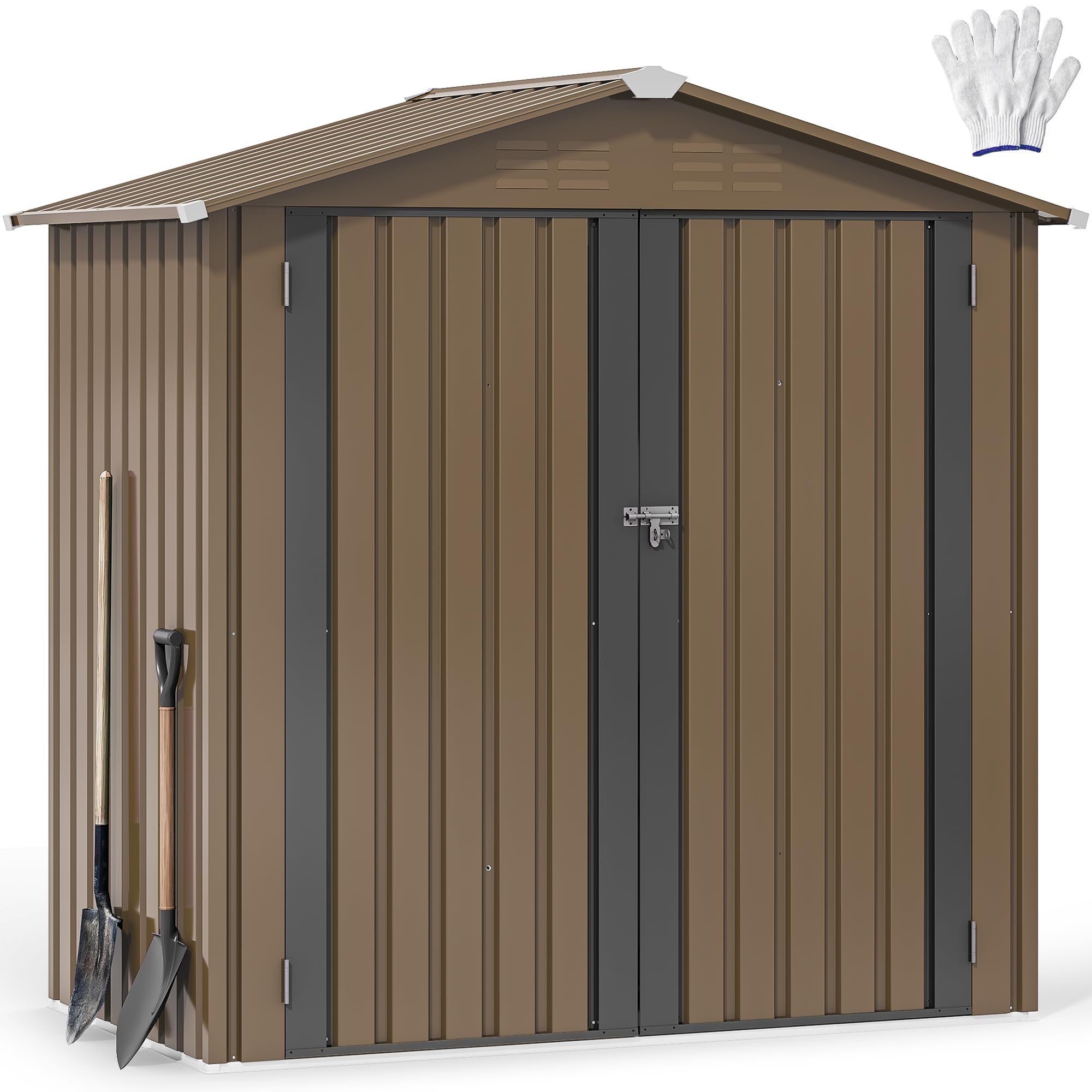 Photo 1 of **INSTRUCTIONS NOT INCLUDED** WVO 6x4ft Metal Outdoor Storage Shed, Waterproof Tool Shed Heavy-Duty Storage Unit with Lockable Door and Vents, Ideal for Bicycles, Tools, Lawnmowers, Backyards, Patios, Lawns - Brown