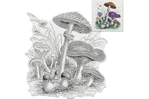 THREETOLS Autumn Mushroom Clear Silicone Stamps, Fall Plant Butterfly Clear Stamps for Card Making Decoration DIY Scrapbooking Silicone Transparent Seal Stamps Embossing Album Decor Craft