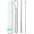 Flyby Portable Reusable Drinking Straws | Collapsible & Foldable Telescopic Stainless Steel Metal Straw Dispenser | Final Aluminum Case, Long Cleaning Brush, Silicone Tip | Silver | 1-Pack