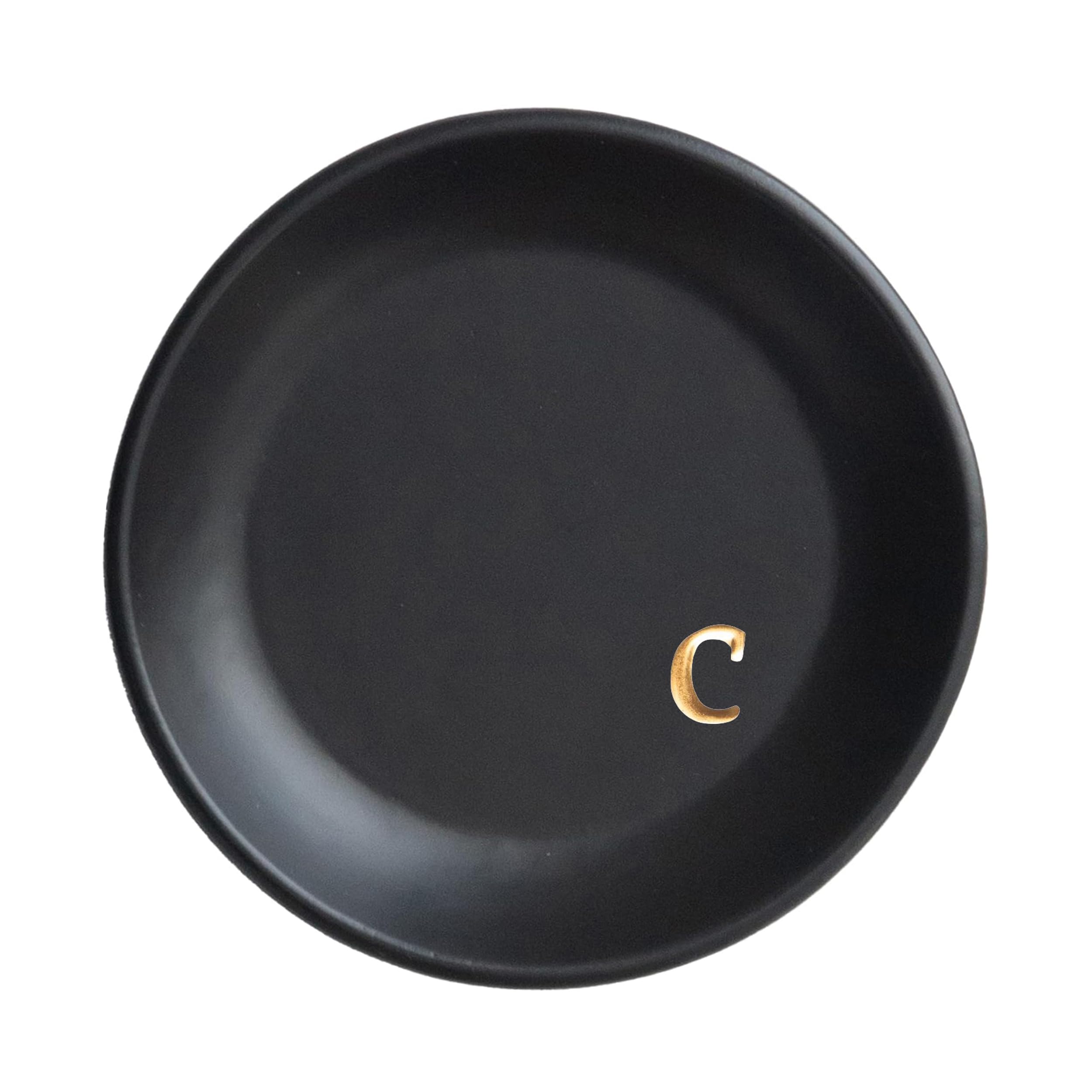 Photo 1 of COLLECTIVE HOME - Ceramic Jewelry Tray, Decorative Trinket Dish for Rings Earrings Necklaces Bracelet Watch Keys, Birthday Mother's Day Christmas Gift for Women, 4.75", Black Surface (c)