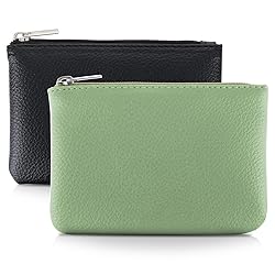 TIESOME 2Pcs Coin Purse, PU Lychee Pattern Zipper