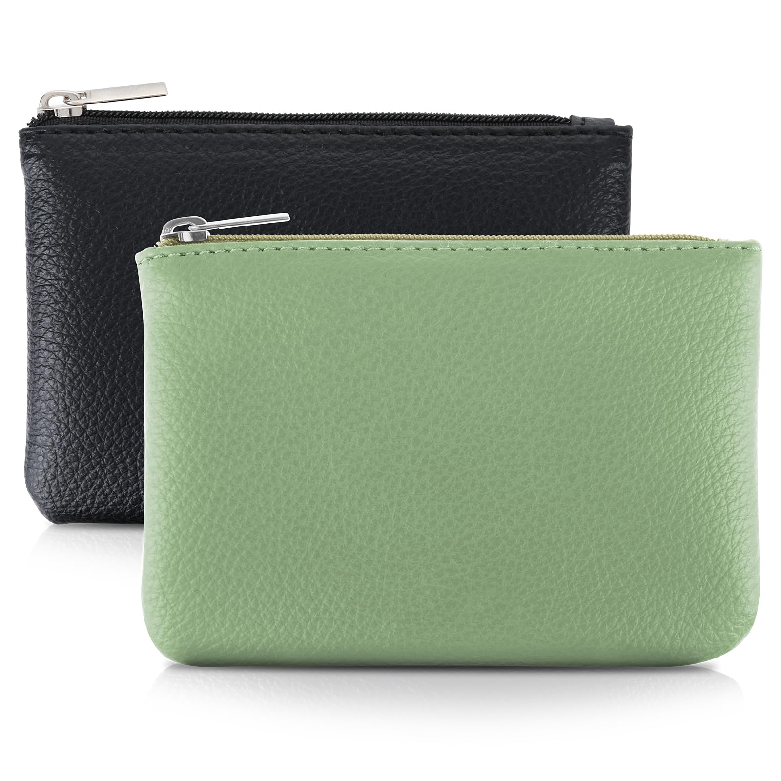 TIESOME 2Pcs Coin Purse, PU Lychee Pattern Zipper