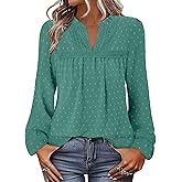 BETTE BOUTIK Womens Boho Fall Fashion Tops Long Sleeve Casual Shirts Flowy Swiss Dot Blouses