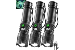 HUCCBS 3Pack Rechargeable Flashlights High Lumens 9900FL, LED Flashlight Rechargeable with LCD Digital Display, 5Modes Adjustable Flash Light, Super Bright Flashlight Powerful, Tactical Flashlights for Home