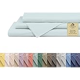 Linen Home 100% Cotton Percale Sheets Queen Size, Blue Duck Egg, Deep Pocket, 4 Pieces Set - 1 Flat, 1 Deep Pocket Fitted Sheet and 2 Pillowcases, Crisp Cool and Strong Bed Linen