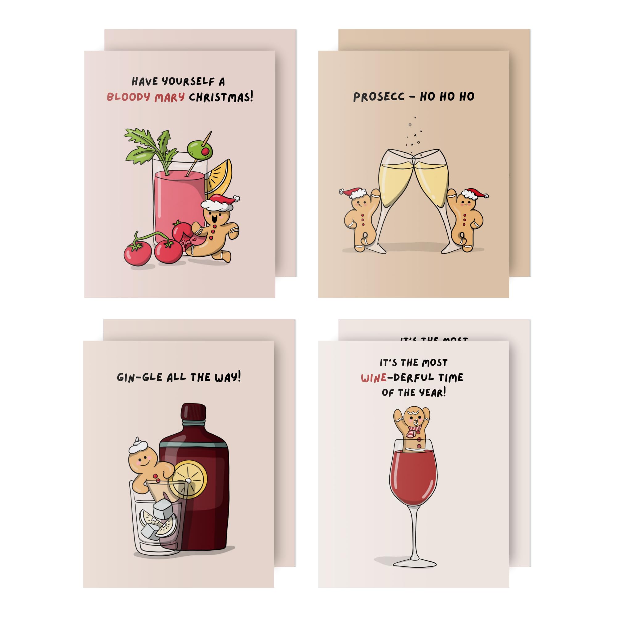 Punny Christmas Card Pack – 8 Festive Greeting Cards, Holiday Multipack, Blank Inside, for Friends, Family, Secret Santa, Colleagues (8 Cards Total - Funny Drinking Gingerbreads - 2 of each design) — image 1