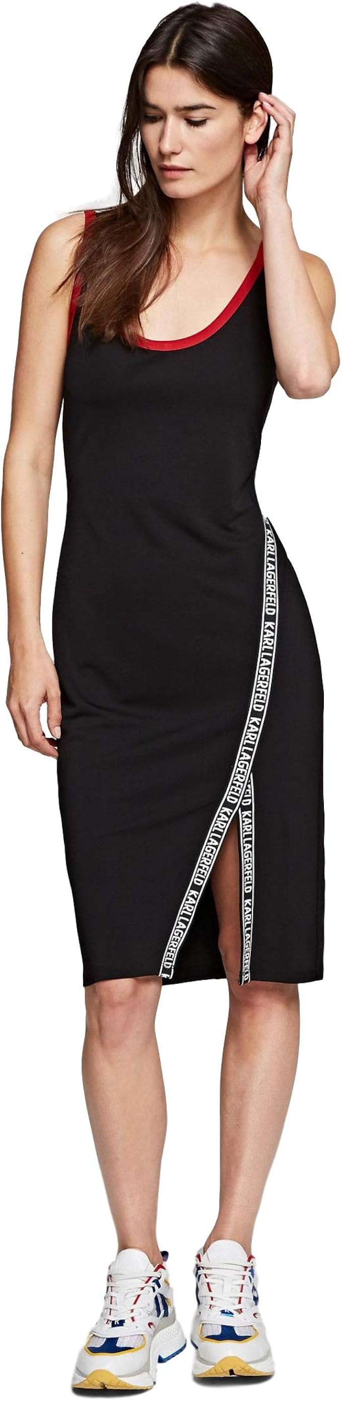 Karl Lagerfeld Kleid Mit Details In Lebendigem Rot Und Logoband Modell 1w1361 Farbe Schwarz Schlauch Schwarz Medium Amazon De Bekleidung