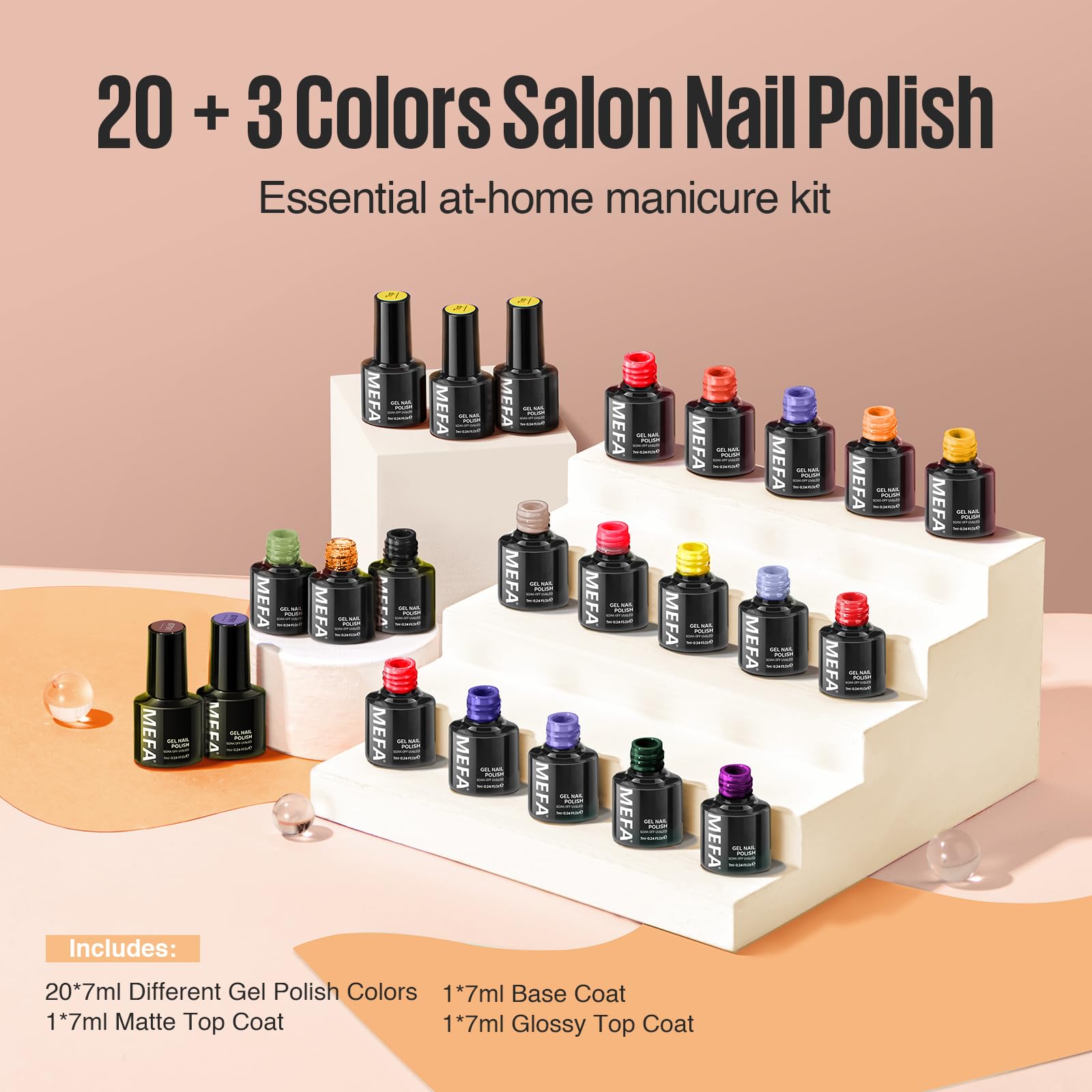 MEFA Gel Nail Polish Set, 23 Colors Brown Orange Nail Polish Set Gold Glitter Yellow Nail Polish Soak Off Red Shimmer Gel Nail Gifts for Women Girl DIY Salon Home Manicure - Image 8