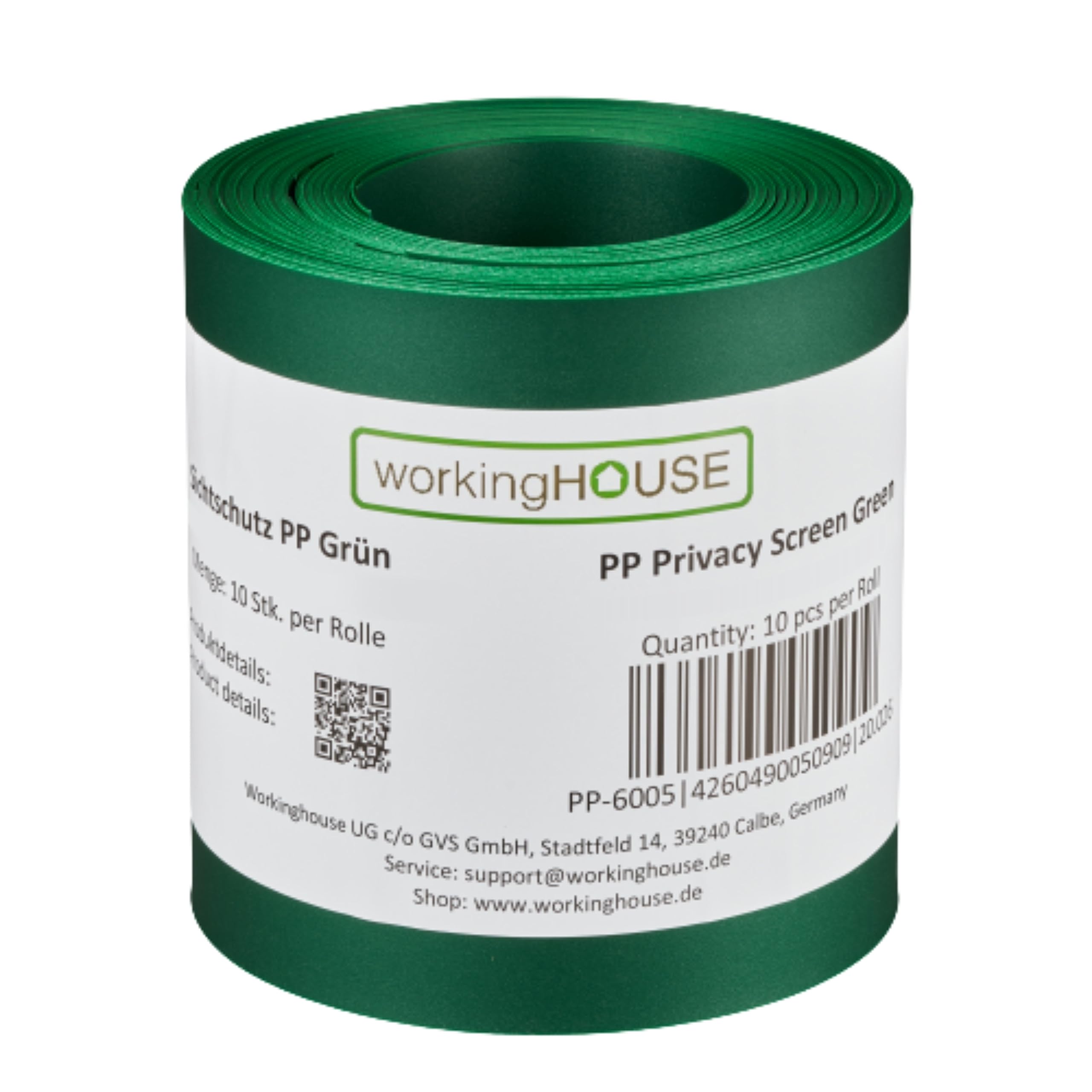 workingHOUSE PP privacy screen strips for double rod mats (fence privacy screen), weatherproof, maintenance-free, dimensionally stable, 10 strips each with 2.52 m length x 19 cm height (green)