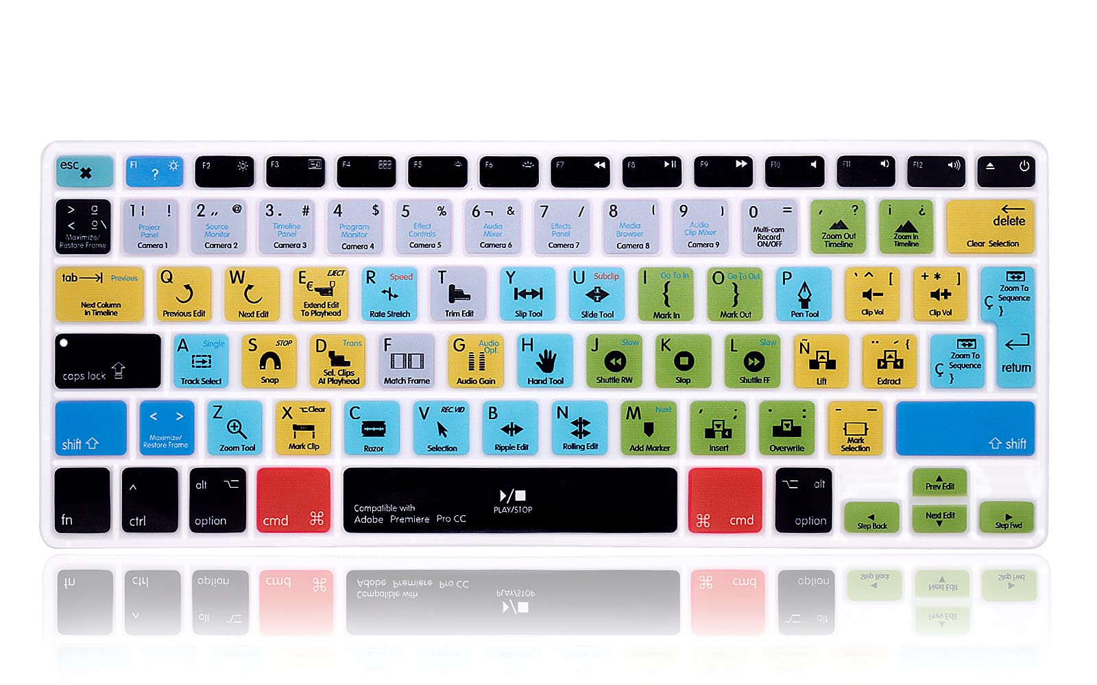 XHLWZR EU/UK Spanish Language ESP Silicone Premiere Pro CC Shortcuts Hotkey Keyboard Cover for MacBook Pro 13" 15" 17"(2015 or Older Version),for MacBook Air 13" A1369/A1466,European Protective Skin