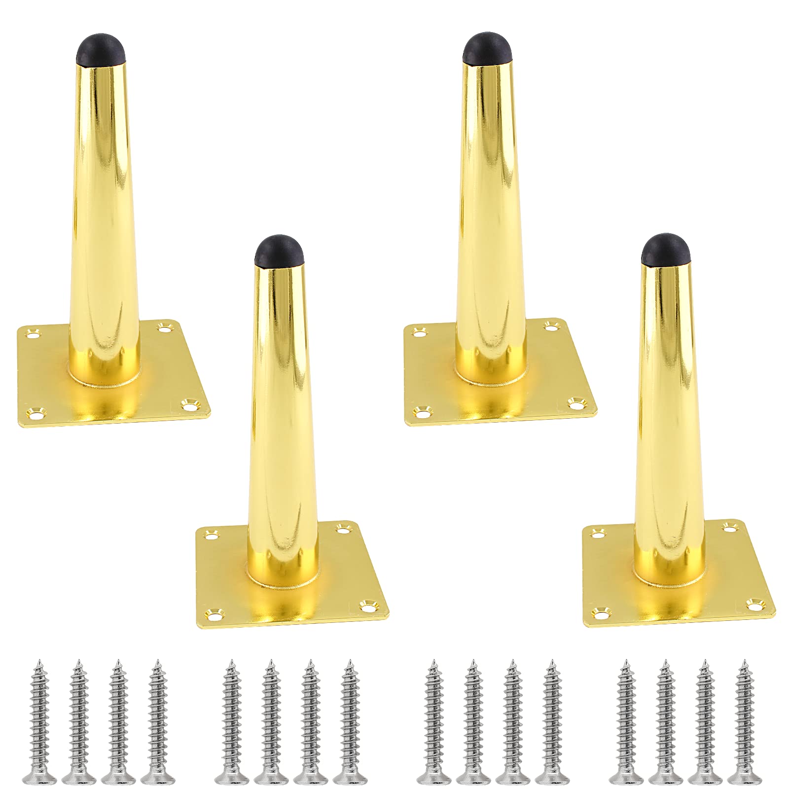 Cjueiom 6 Inch / 15cm Straight Furniture Legs Gold Sofa Set of 4, Mid-Century Couch Heavy Duty Coffee Table Legs, Tapered Chair Feet Metal Cabinet Replacement for Cupboard Ottoman (CJ164)