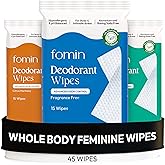 FOMIN Acidified Deodorant Wipes For Women - 45 Count - Variety Pack – Hypoallergenic, pH Balanced Whole Body Wipes - Plastic-Free, Exfoliating & Advanced Odor Control Underarm Body Wipe
