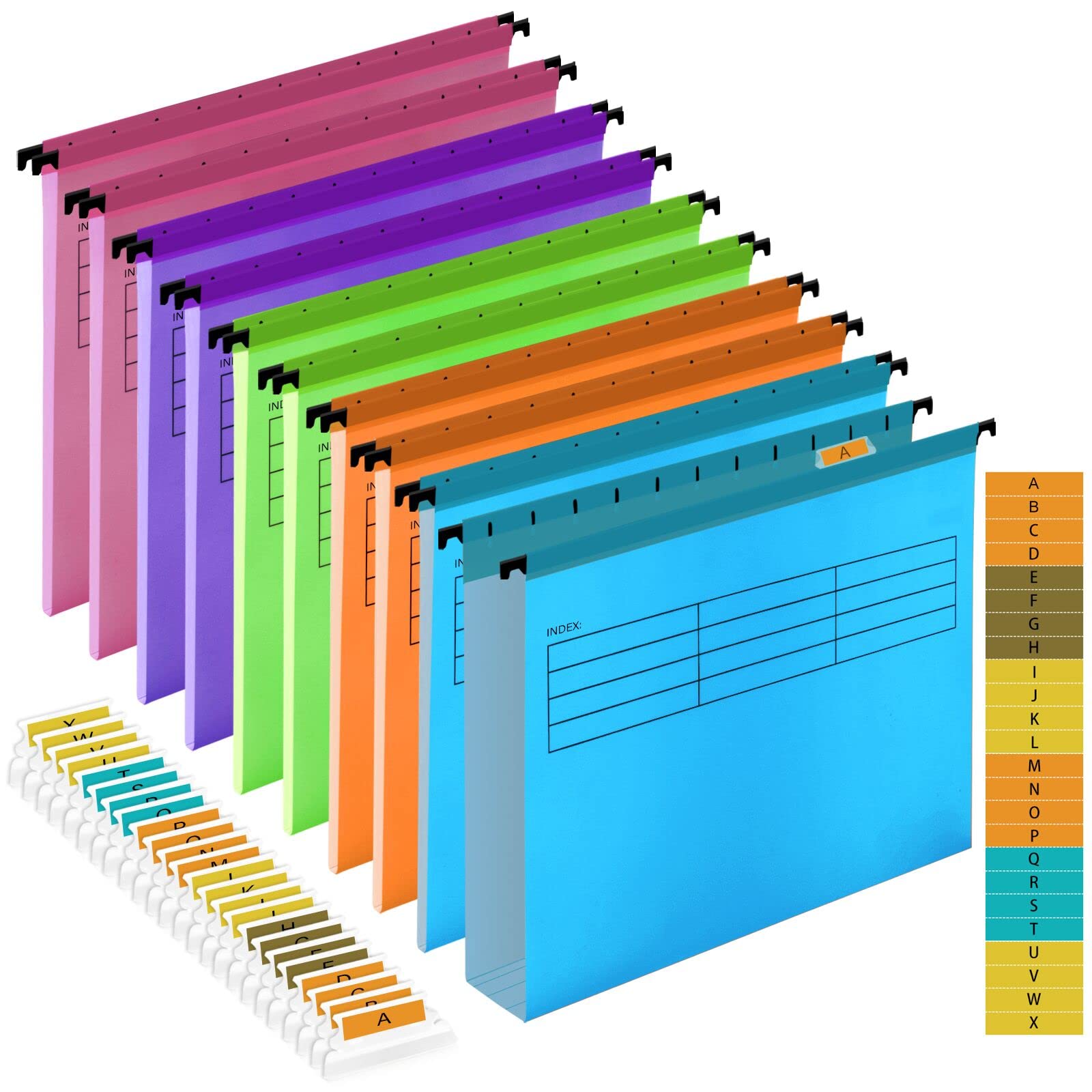 A4 Suspension File, 15 PCS Polypropylene Filing Cabinet Suspension Files with Tabs and Card Inserts A4 Hanging Filing Folders for Office Organization Home Work