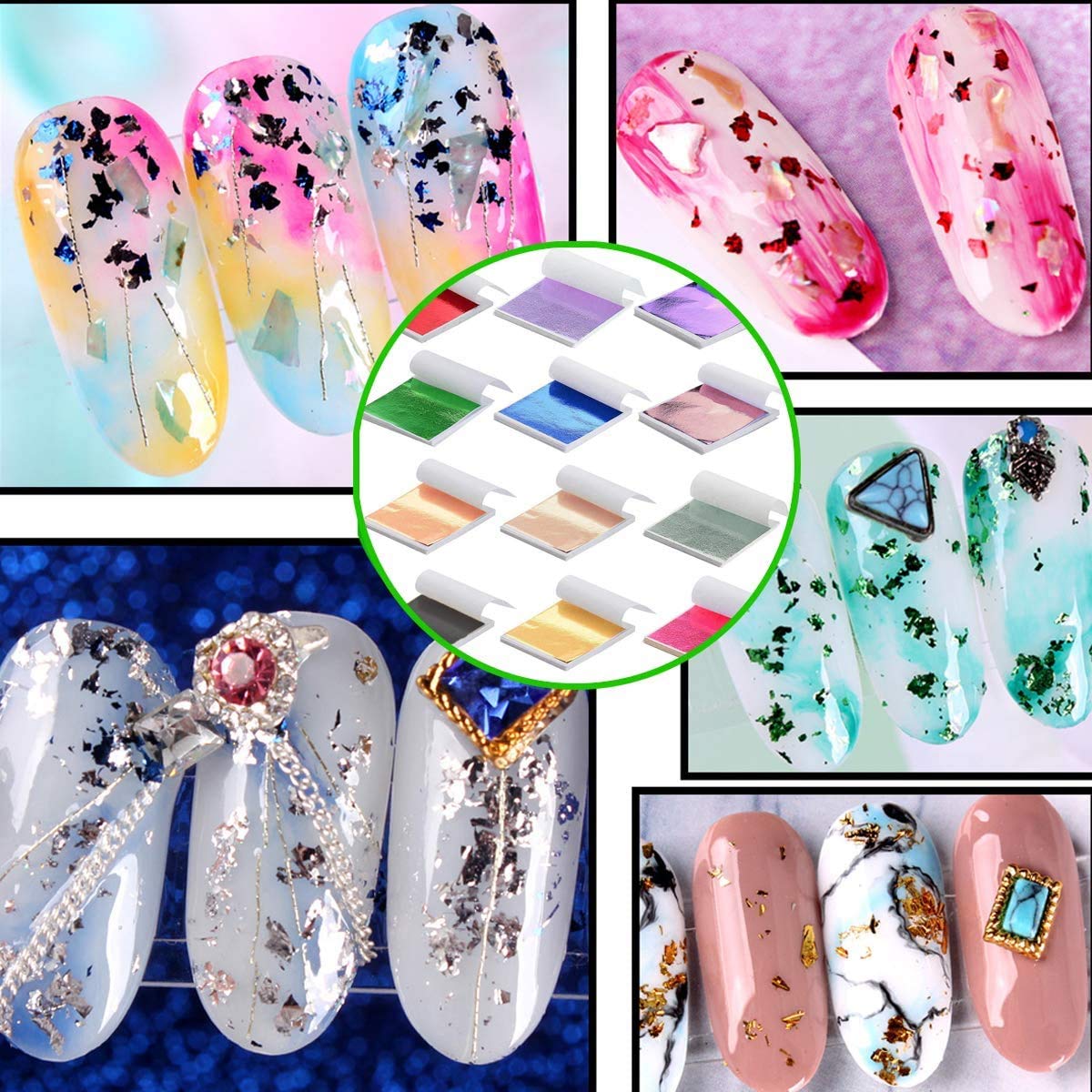 Y-Axis 12 Colors Gold Leaf Sheets Set, 600 Sheets Imitation Hold Gold Leaf Leafing Sheets Foil Paper for Slime Nails Paintings