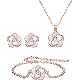 EleQueen Rose Flower Necklace Earrings Bracelet Set 14K Gold Plated Hypoallergenic Jewelry Sets Gift for Women
